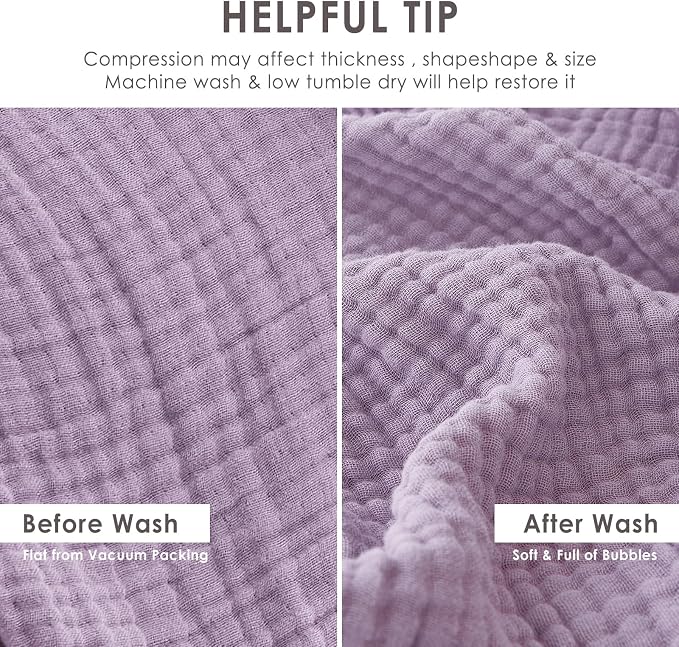 EMME Cotton Twin Blanket for Couch Soft Airy Muslin Bed Blankets Lightweight Breathable All Season Gauze, Lavender 60"x80"