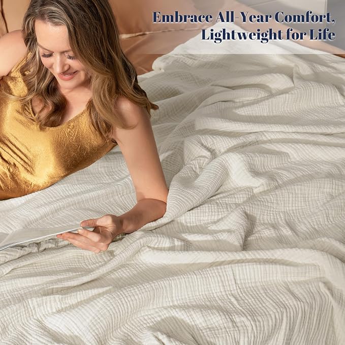 PHF 100% Cotton Muslin Throw Blanket 50" x 60", 4-Layer Lightweight and Breathable Blanket, Luxuriously Soft Gauze Throws for Couch Bed Sofa, Ideal Gift Choice, Oat Milk (Pack of 2)