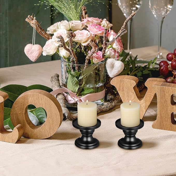 Abaodam Black Candle Holders for Pillar Candle Set of 2, Reversible Metal Candlestick Stand for Fireplace, Table Centerpiece and Farmhouse Home Decor