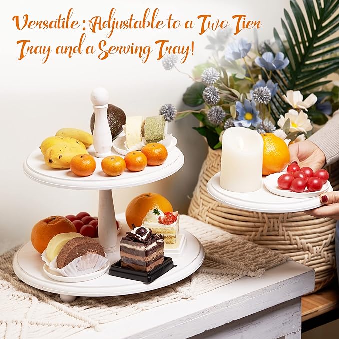 Defined Deco 3 Tiered Tray, Vintage Farmhouse Wooden Serving Tray, Adjustable to Two Tier and Single Tray for Kitchen Island or Rustic Farmhouse Decor