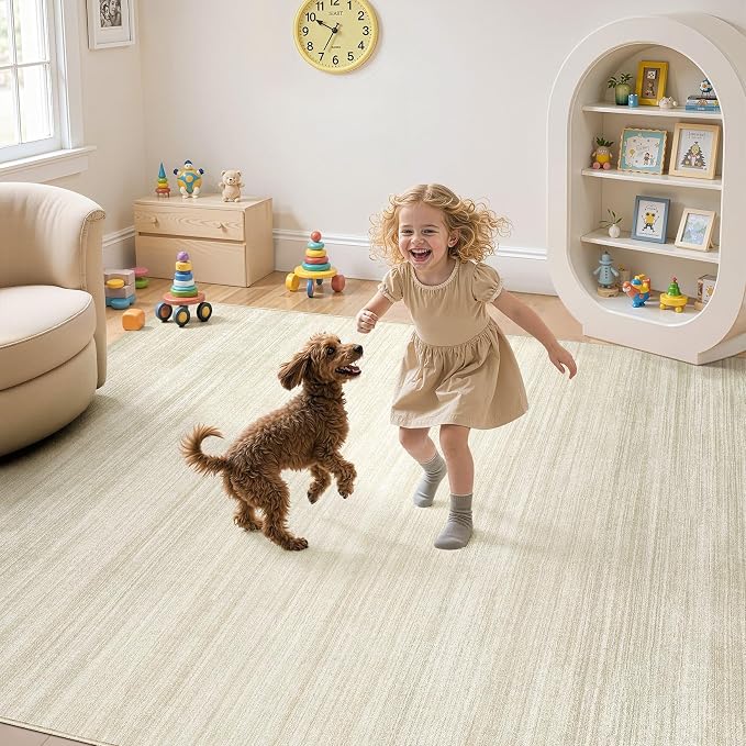 UERMEI 7x9 Washable Area Rug - Neutral Modern Abstract Living Room Rugs, Non-Slip Soft Large Indoor Floor Carpet for Bedroom Home Office & Under Dining Table Decor, Brown/Beige