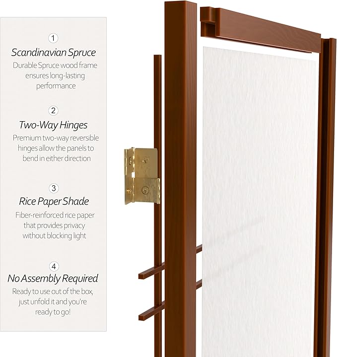 3 ft. Short Double Cross Shoji Screen - Walnut - 4 Panels