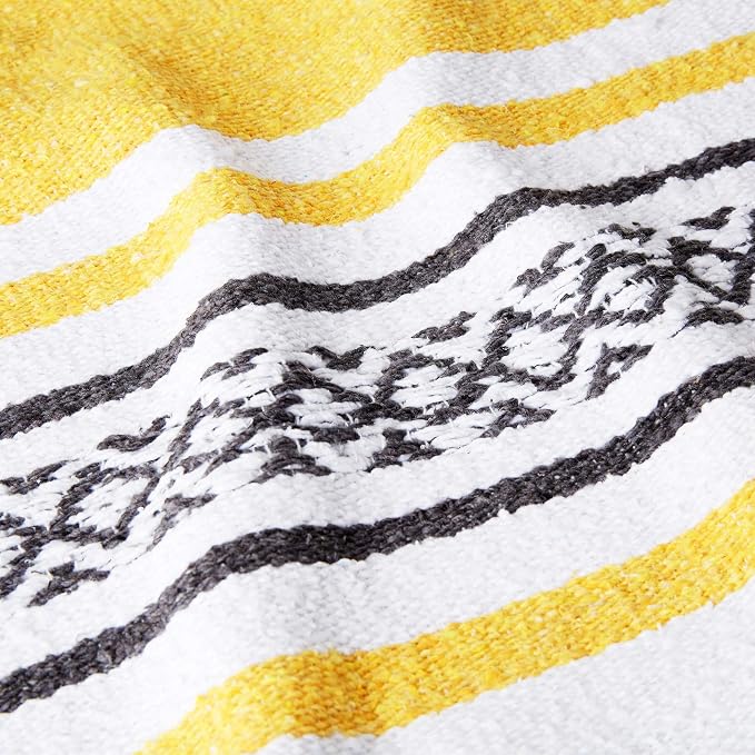 Gray and Yellow Mexican Blanket by Laguna Beach Textile Co - Beach, Yoga, Camping, or Decorative Throw Blanket - Traditional Handmade Serape - Yellow Stone