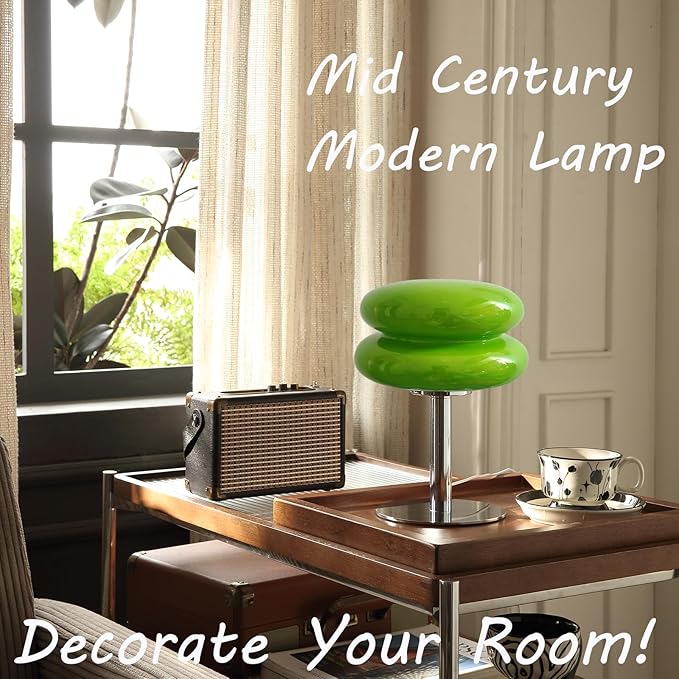 Glivpny Mushroom Lamp Table Lamp for Night Stands,Mid Century Modern Desk Lamps for Bedroom, Vintage Dimmable Bedside Small Cute Lamps, Cool Aesthetic House Warming Gifts New Home Decor (Green)