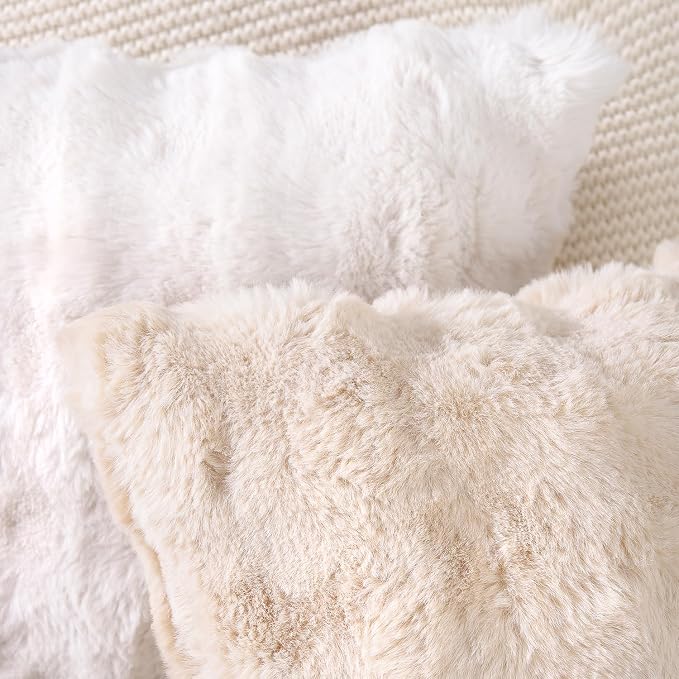 MADIZZ Pack of 2 Thick Plush Faux Wool Throw Pillow Covers Soft Boho Throw Pillows Luxurious Cushion Covers for Couch Sofa Bedroom Living Room Home Decor 16x16 Inch Beige