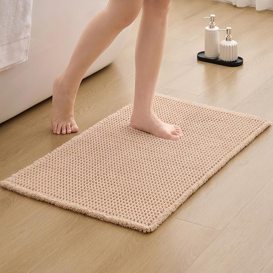 ILANGO Upgraded Waffle Bath Mat,Super Absorbent Boho Non Slip Bathroom Rugs Quick Dry,Ultra Soft Machine Washable Mats with Tassels for Floor,16x24,Beige