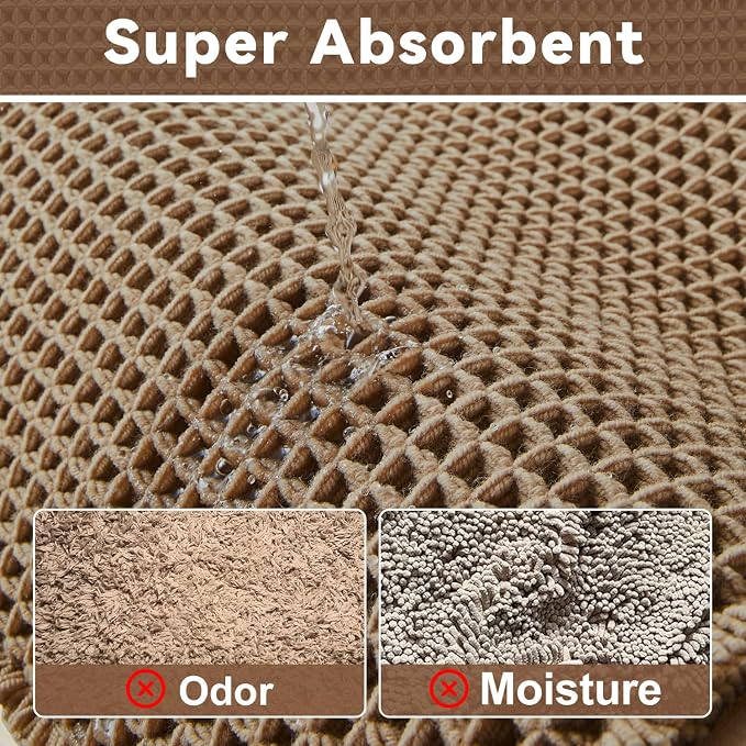 Triohero Waffle Runner Bath Mat - Long Bathroom Rugs Non Slip Washable, Ultra Soft Super Absorbent Quick Dry Boho Farmhouse Bathroom Decor, 24" x 72", Khaki