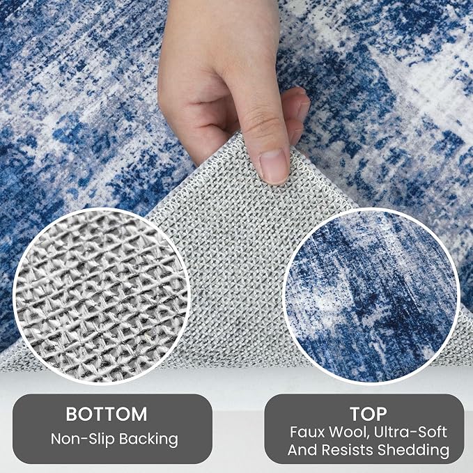 IOHOUZE Abstract Runner Rug 3x20 Ft Extra Long Washable Runners for Hallways, Non Slip Kitchen Runner Printed Faux Wool Entryway Runner Indoor, Modern Abstract Floor Carpet for Hall Stair, Navy/Grey