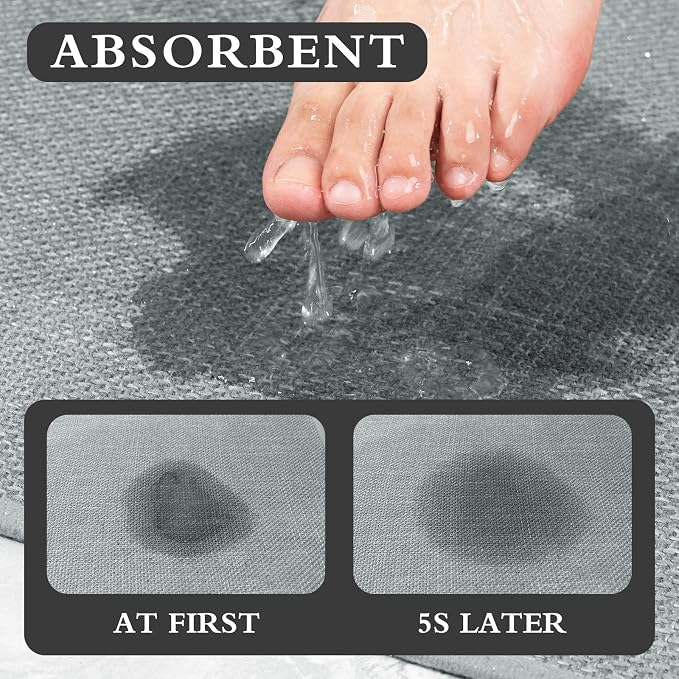 YIHOUSE Light Grey Bathroom Rugs Set 5 Piece, Absorbent Bath Mat for Bathroom Non Slip Washable, Bath Room Mat Quick Dry, Thin Bath Rug Set for Toilet and Floor