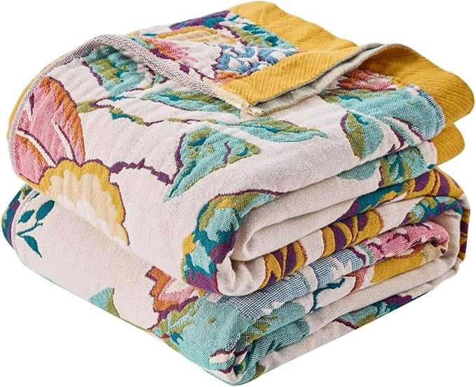 Boho Throw Blanket Farmhouse Decor Throw Blanket Bohemian Blanket for Bed 100% Cotton Muslin Woven Couch Blanket All Seasons Quilt Bedroom (C-Beige, 80"x90")