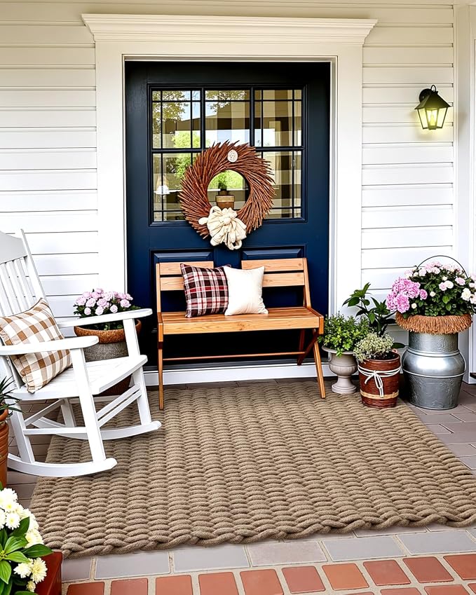 DEXI Jute Door Mat for Front Entryway, 60x36 Braided Woven Doormat Outside Entrance, Dirt Trapper Natural Fiber Entry Mats for Patio, Brown