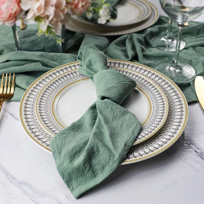 Dinner Cloth Napkins Bulk,100% Soft Cotton Linen Napkins,Washable Napkins with Hemmed Edges for Wedding Decorations Christmas, 16”*16”, (Set of 12, Sage Green)