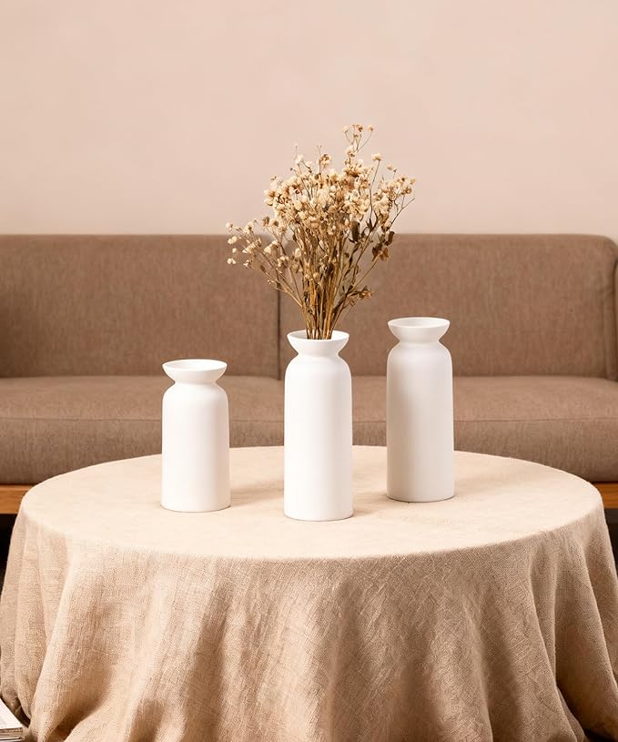 White Ceramic Vase Set of 3 Small Flower Vases for Decor Modern Boho Farmhouse Style Decorative Vases Dried Flowers
