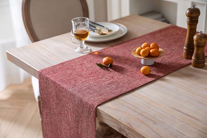 ZeeMart Burlap Style Farmhouse Table Runners 60 Inches Long, Red Rustic Woven Dining Table Runner for Everyday Use, 14x60 Inches, Red