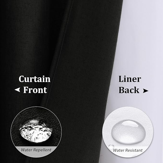 Naturoom Black Linen Shower Curtain with Snap in Liner Set and Hooks Rustic Style Modern Farmhouse Shower Curtain Heavy Duty Burlap Cloth Double Bath Curtains with Mesh Top Window, Washable, 72x72