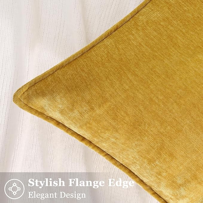 decorUhome Summer Couch Euro Sham Throw Pillow Covers 26x26 Set of 2, Decorative Soft Velvet Modern Cozy Chenille Pillow Cases with Elegant Design for Sofa Bed Living Room Home Decor, Mineral Yellow