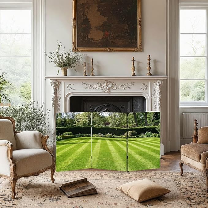 2 Ft Room Divider Screen Mowed Lawn Garden Portable Short Canvas Folding Screen 3 Panel Freestanding Separator Privacy Partition Indoor Home Office
