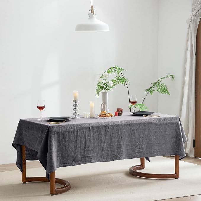 EVERLY 100% Pure Linen Rectangle Tablecloths 60x120Inches for Dining,Buffet Parties,Picnic,Events,Weddings and Restaurants,Decorative Halloween,Thanksgiving Machine Washable Tablecloths-Dark Grey