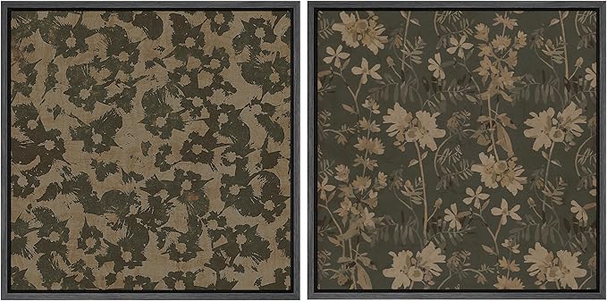 SIGNFORD Framed Canvas Print Wall Art Set Botanical Floral Rustic Beige Flowers Modern Art Nordic Relax/Calm for Living Room, Bedroom, Office - 16"x16"x2 Black