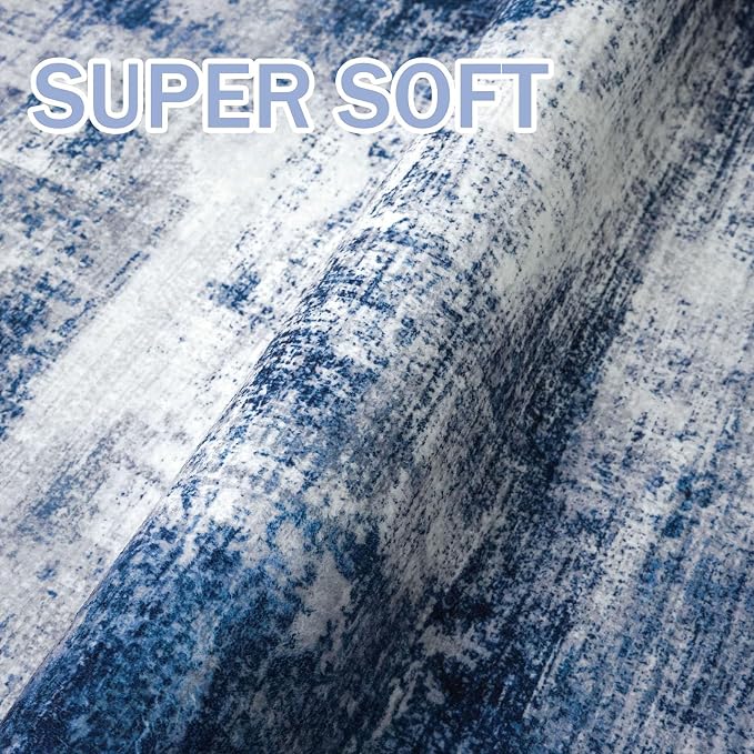 IOHOUZE Abstract Runner Rug 3x6 Ft Washable Runners for Hallways, Non Slip Kitchen Runner Printed Faux Wool Entryway Runner Indoor, Modern Abstract Floor Carpet for Hall Kitchen Bedroom, Navy/Grey