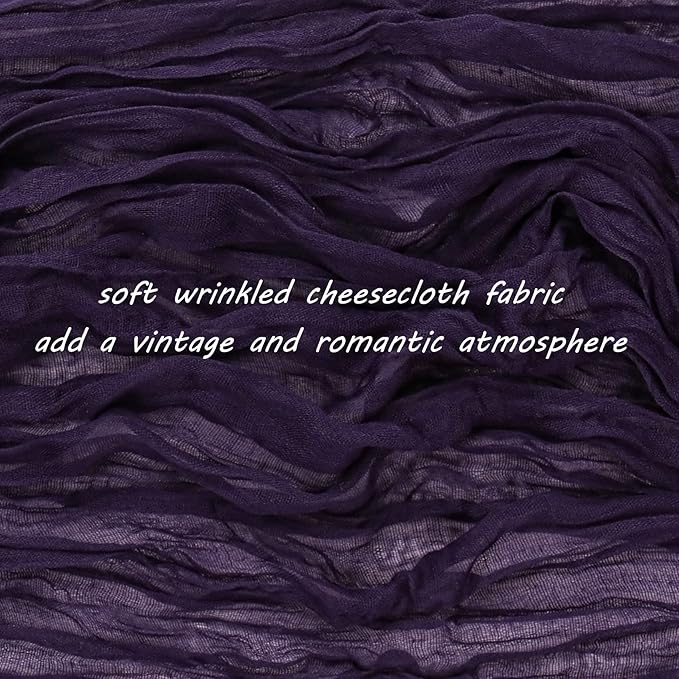12 Pack 10Ft Cheesecloth Table Runner 35x120 Inch Boho Gauze Table Runner Rustic Cheese Cloth Long Romantic Table Runners for Wedding Bridal Shower Birthday Party Table Decor (Dark Purple)
