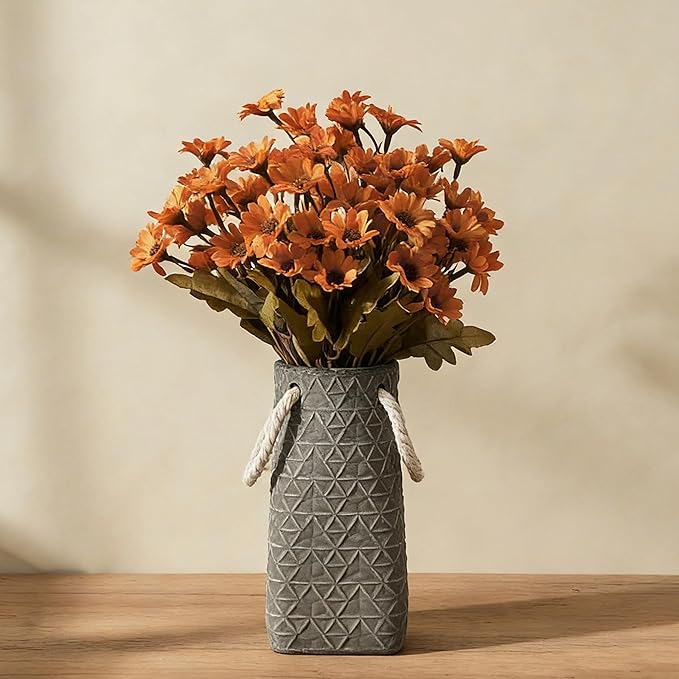 Vaseking Elegant Petite Vase, 7 inch Ceramic Modern Minimalism Geometric Texture Purse Vase with Hanging Rope, Creative Tote Bag Vases for Home Decor, Living Room, Wedding, Bookshelf Decor, Gray
