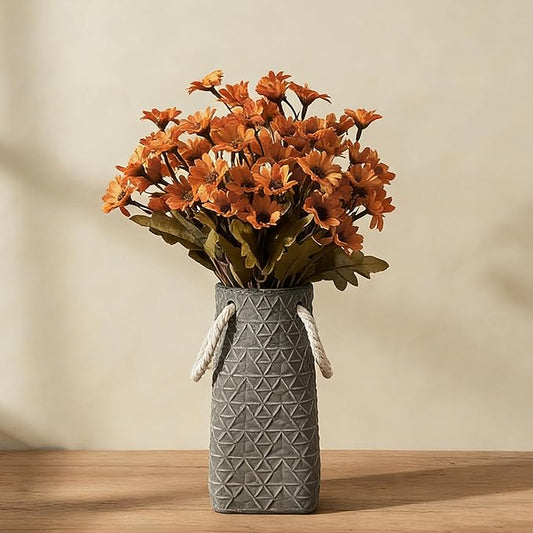 Vaseking Elegant Petite Vase, 7 inch Ceramic Modern Minimalism Geometric Texture Purse Vase with Hanging Rope, Creative Tote Bag Vases for Home Decor, Living Room, Wedding, Bookshelf Decor, Gray