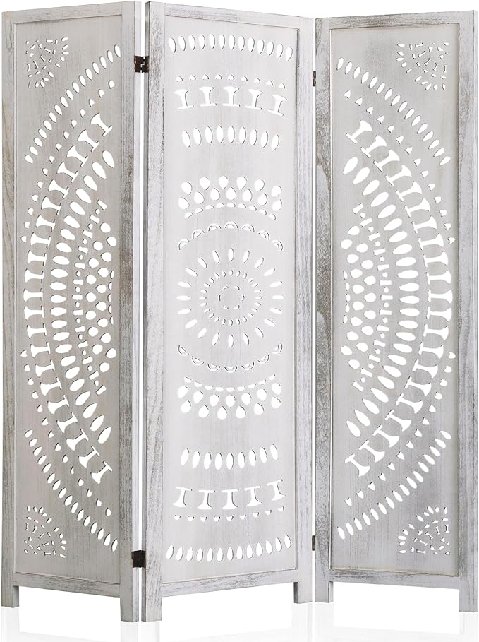 WelFurGeer Handcrafted Carved Wooden Room Divider Screen, Folding Privacy Screen for Room Separation, Decorative Room Dividers, 360° Adjustable Folding Panels for Privacy, Home, Office & Patio