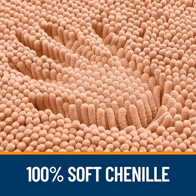 OLANLY Toilet Rugs U-Shaped 24x24, Extra Soft Absorbent Chenille Contour Bathroom Rugs for Toilet, Dry Quickly, Machine Washable, Non-Slip Bath Mat, Peach