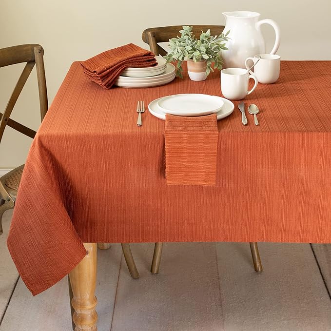 Benson Mills Cameron Textured Fabric Table Cloth, for Everyday Home Dining, Parties, Fall, Harvest, and Thanksgiving Tablecloth (60" x 84" Rectangular, Bison/Rust/Burnt Orange)