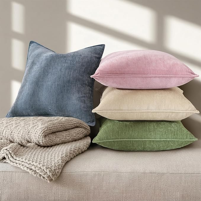 decorUhome Summer Couch Throw Pillow Covers 20x20 Set of 2, Decorative Soft Velvet Modern Cozy Chenille Pillow Cases with Elegant Design for Sofa Bed Living Room Home Decor, Haze Blue