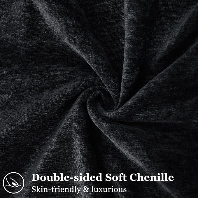 decorUhome Summer Couch Throw Pillow Covers 12x20 Set of 2, Decorative Soft Velvet Modern Cozy Chenille Lumbar Pillow Cases with Elegant Design for Sofa Bed Living Room Home Decor, Black