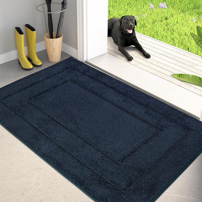 PURRUGS Dirt Trapping Door Mat 34" x 59", Non-Slip/Skid Machine Washable Entryway Rug, Dog Doormat, Super Absorbent Welcome Mat for Muddy Wet Shoes and Paws, Navy Blue