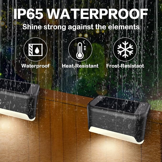BKBB PPBB Solar Deck Lights Outdoor, 16 Pcs Solar Step Lights, Waterproof LED Solar Lights for Outdoor Stairs, Step, Fence, Yard, Patio, Railing, Garden and Pathway