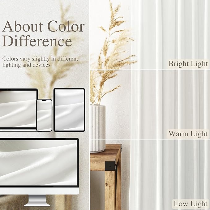 Nanspring Off White Linen Curtains 84 Inch Length 2 Panels Set for Living Room Back Tab Light Filtering Semi Sheer Curtain for Bedroom Farmhouse Drapes, 40x84 Inch, 2 Panels