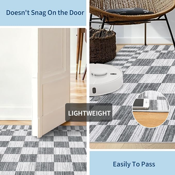 GarveeHome 2×5 Kitchen Runner Rug Non Slip,Grey Checkered Rug,Washable Runner Rug for Hallway Soft Low-Pile Geometric Checkerboard Rugs for Entryway Kitchen Dining Room
