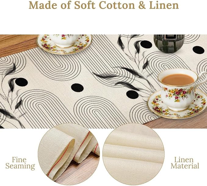 YCness Boho Mid Century Modern Table Runner Black White Dining Table Decor for Party Holiday Bedroom Living Room Kitchen Cool Grey Abstract, 13x70 Inch