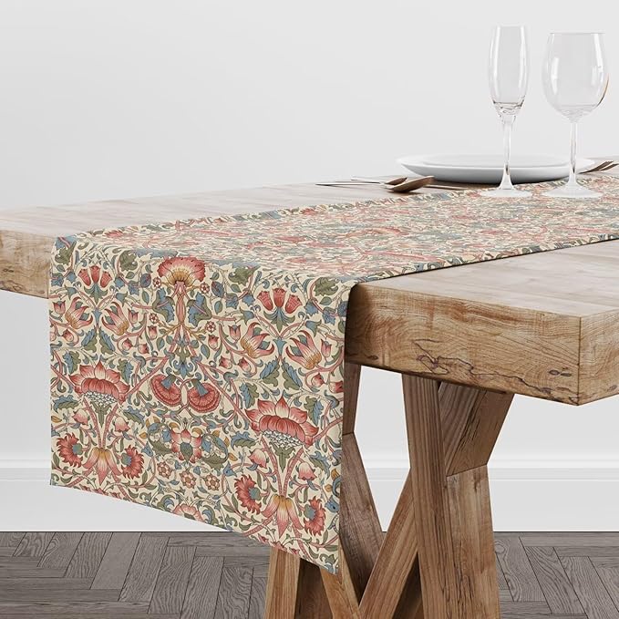 William Morris Floral Table Runner, Vintage Flowers Green Botanical Printed Table Runner for Home Kitchen Dining Table Decoration 13x36 Inch