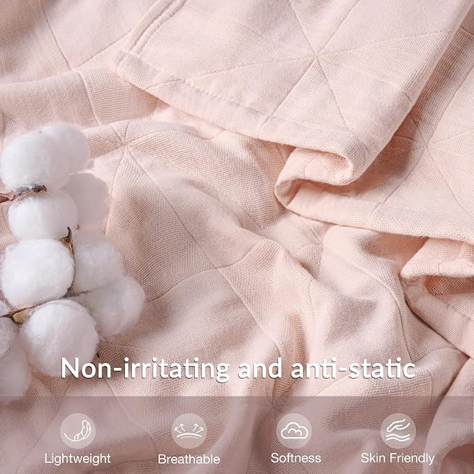 Exclusivo Mezcla 100% Cotton Muslin Blanket for Bed, Queen Size 4-Layer Moisture-Wicking and Breathable Ultra Soft Gauze Blanket for Spring Summer, 90"x90", Pink