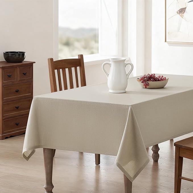 Nature Faux Linen Tablecloths Rectangle 55 x 108 Inch Neutral Table Cloth for 6 Foot Table Heavy Duty Rustic Farmhouse Oblong Tablecloth Thick Fabric Tablecloth for Buffet Dining Holiday Party