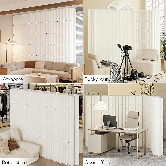 Foldable Paper Room Divider - Portable Accordion Privacy Screen, Freestanding Partition for Living Room & Home Office, Easy to Assemble as Room Divider or Backdrop Wall (H78.7in * L78.7in)
