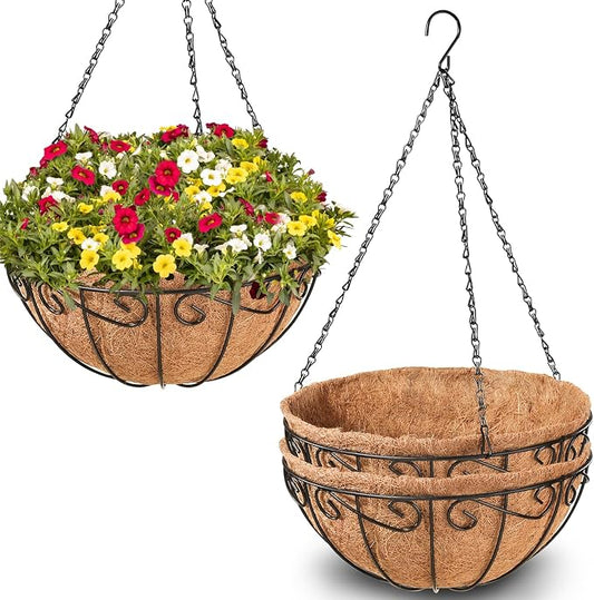 Legigo 3 Pack 12 Inch Metal Hanging Baskets for Plants Outdoor- Round Wire Hanging Planters Basket with Coconut Coir Liner, Hanging Flower Pot for Outdoor Plants Flowers Garden Decorations