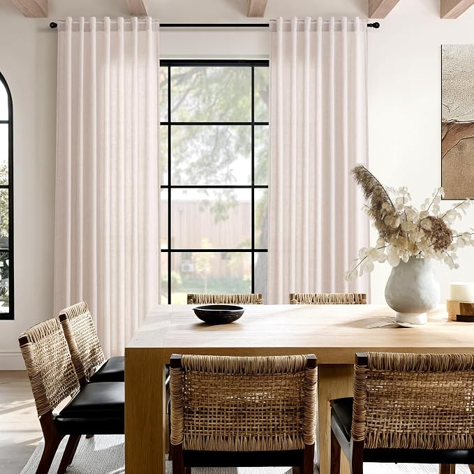 Natural White Linen Curtains 72 Inches Long for Living Room Burlap Linen Textured Light Filtering Semi Sheer Curtains Back Tab Privacy Neutral Farmhouse Curtain for Bedroom Office 52x72, 2 Panels