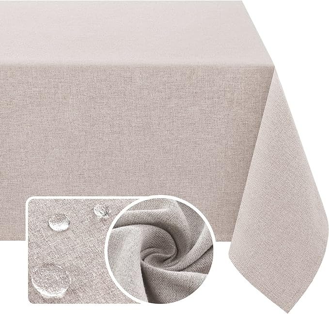 H.VERSAILTEX Linen Textured Tablecloth 60 x 102 Waterproof Decorative Table Cloth Spill-Proof Linen Look Cover for Party Table Extra Soft and Thick Fabric Wrinkle Free, Heather Sand