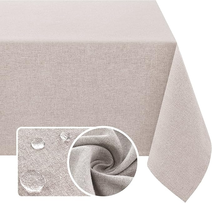 H.VERSAILTEX Linen Textured Tablecloth 60 x 120 Waterproof Decorative Table Cloth Spill-Proof Linen Look Cover for Party Table Extra Soft and Thick Fabric Wrinkle Free, Heather Sand