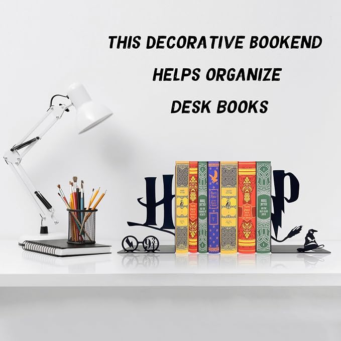 H&P Decorative Bookends – Modern Kids Book Stopper for Shelves, Nook Desk Accessories, and Home Decor
