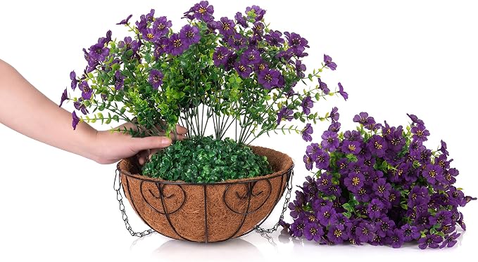 HyeFlora Artificial Fake Hanging Plants Flowers with Basket Outdoor Decor Faux Silk Dasiy Flower Arrangements in Pot Planter for Porch Home Indoor Patio Garden Yard Decoration