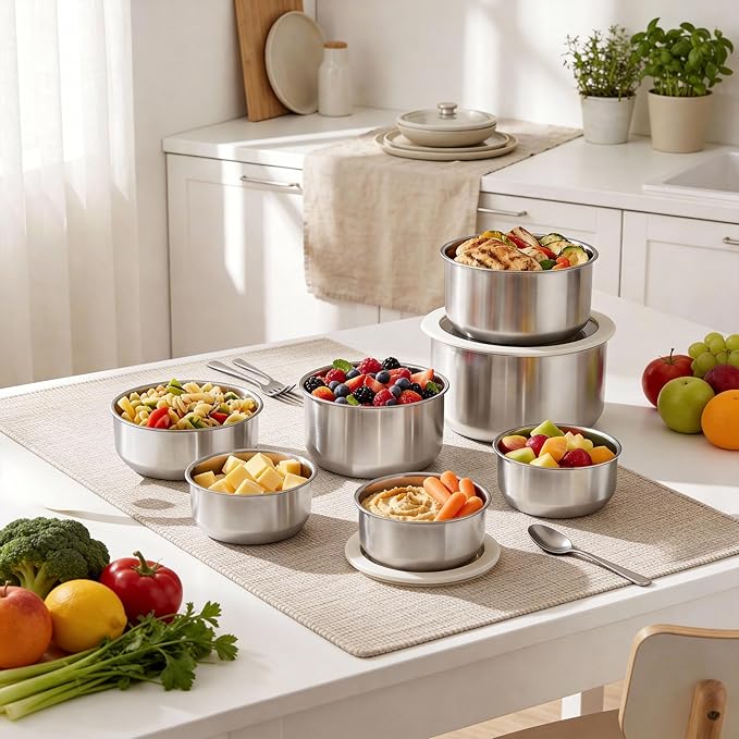 Urban Green Stainless Steel Food Containers with Glass Lid, Airtight Leakproof Stainless Steel Food Storage Container, Salad Bowl in set of 4, Round Shape, Microwave Safe, 100% Plastic Free