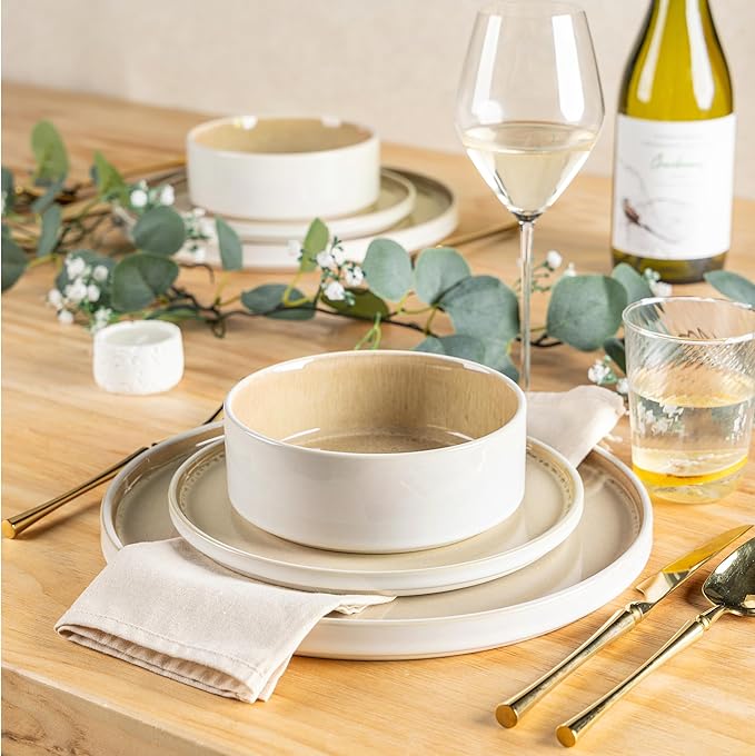 AmorArc Ceramic Dinnerware Sets, Handmade Reactive Glaze Stoneware Plates and Bowls Sets,Highly Chip and Crack Resistant | Dishwasher & Microwave Safe Dishes Set, Service for 6 (18pc)