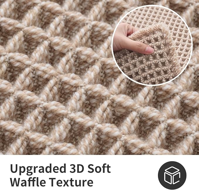 ILANGO Upgraded Waffle Bathroom Runner Rugs,Super Absorbent Boho Non Slip Bathroom Mats Quick Dry,Ultra Soft Machine Washable Mat with Tassels for Hallway,24x72,Khaki